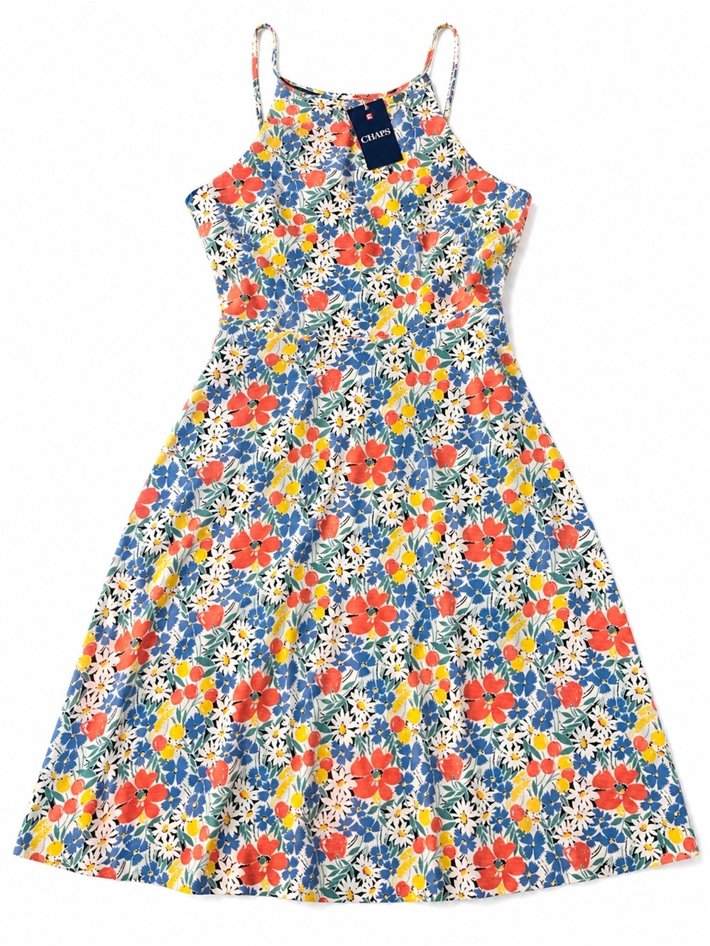 Chaps Floral Fit & Flare Midi Dress Multicolor Spaghetti Strap NWT